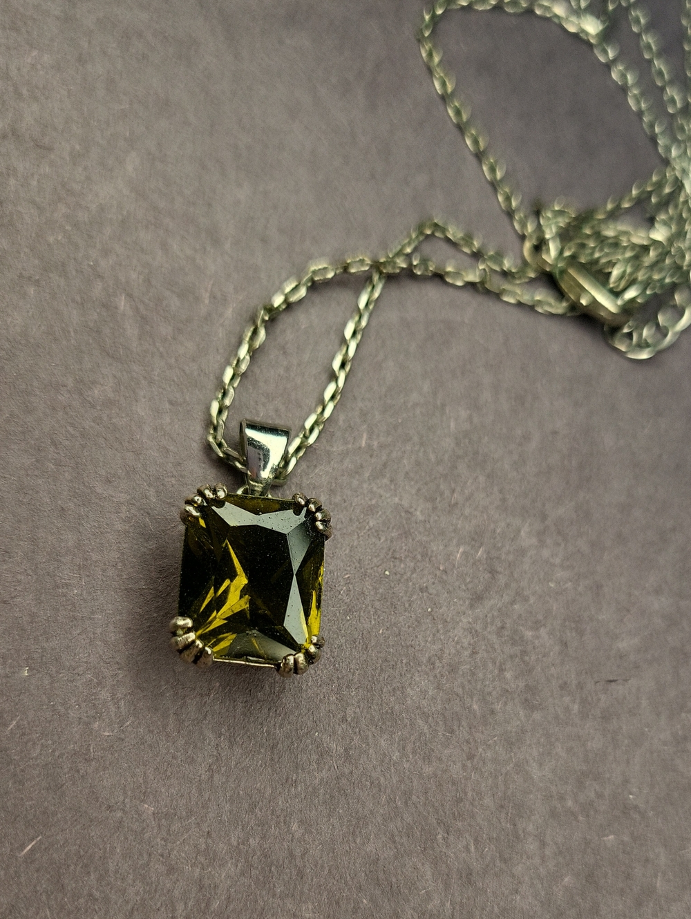 Olive Green Rectangular Gem Pendant Necklace